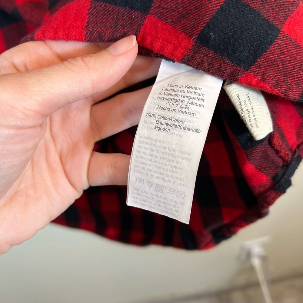 ✨ Madewell Women’s Red Black Buffalo Plaid Collared Long Sleeve Shirt Medium - Picture 7 of 11